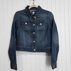Wax Jean Jacket Size S Cropped   Blue Denim Stretch Button Front
